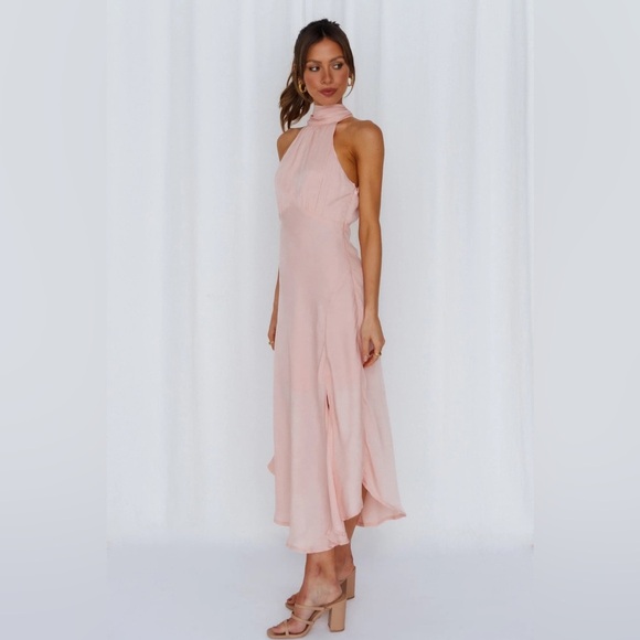 Hello Molly Maxi Midi Dress Pink Halter Neck Tie Barbie Bridesmaid Romantic 8 - Picture 4 of 11